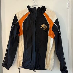 Vintage Harley-Davidson Black and Orange Windbreaker Jacket with Cream Accents